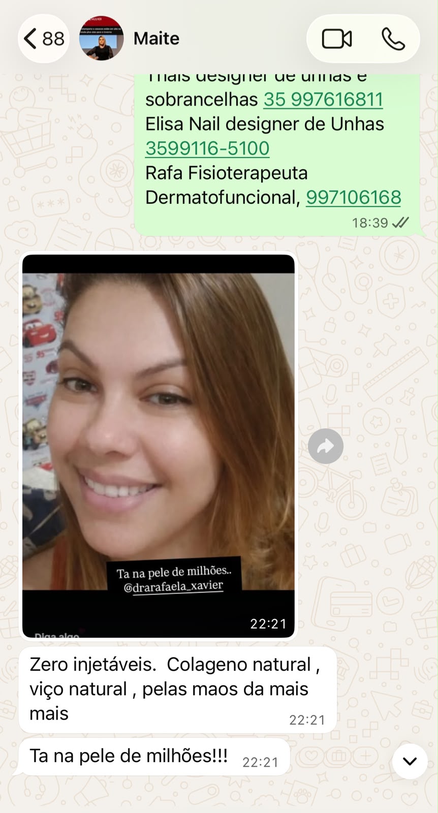 Feedback real de paciente da Dra. Rafaela Xavier, especialista em estética e bem-estar